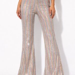 Women's Multicolor Glitter Flared Festival Pants